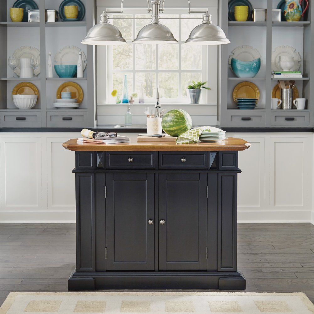 Americana Kitchen Island Black and Distressed Oak Finish Home Styles